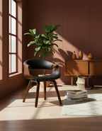 Design stoel ergonomisch met armleuning van hout en kunstleer - meerdere kleuren