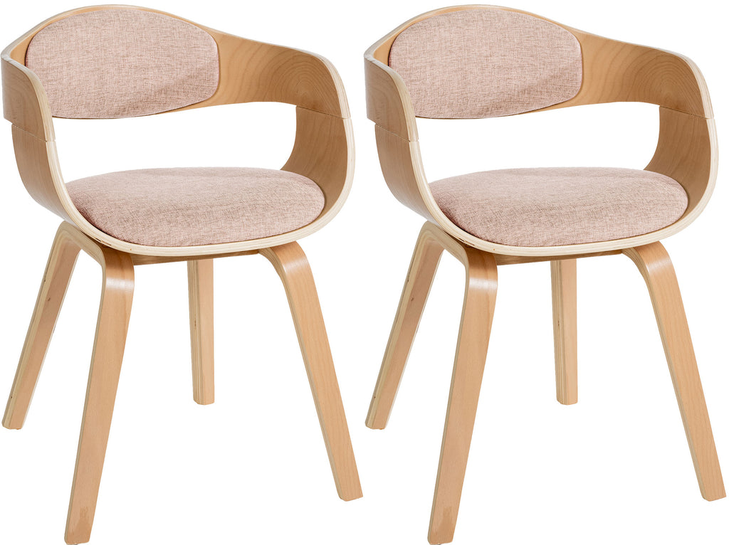 2 vintage stoelen set met armleuning van naturel hout en stof - meerdere kleuren