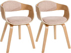 2 vintage stoelen set met armleuning van naturel hout en stof - meerdere kleuren