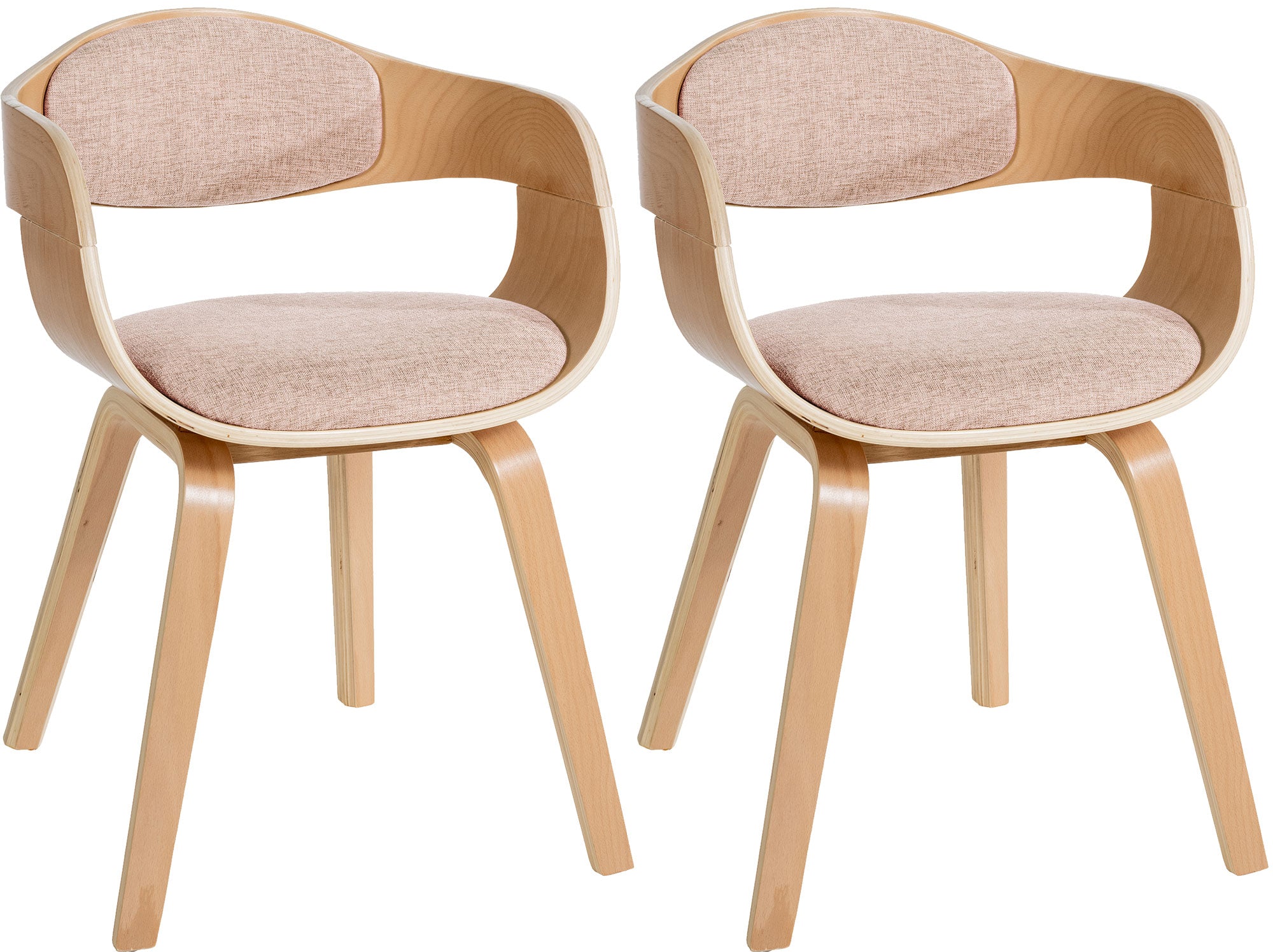 2 vintage stoelen set met armleuning van naturel hout en stof - meerdere kleuren
