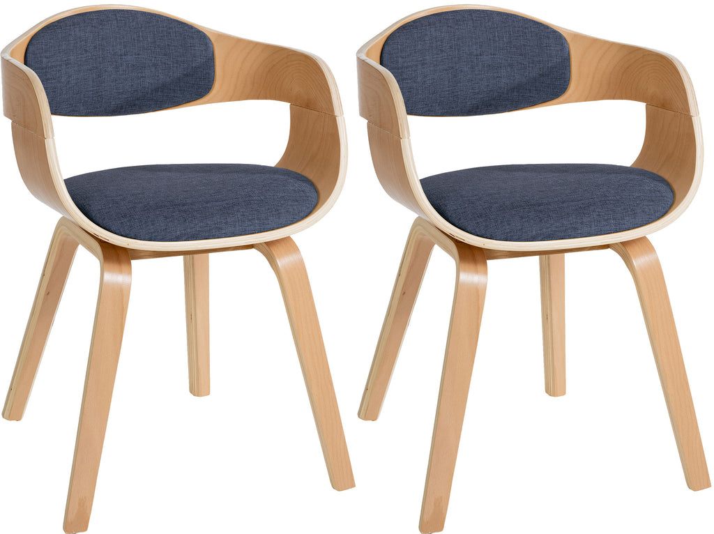 2 vintage stoelen set met armleuning van naturel hout en stof - meerdere kleuren