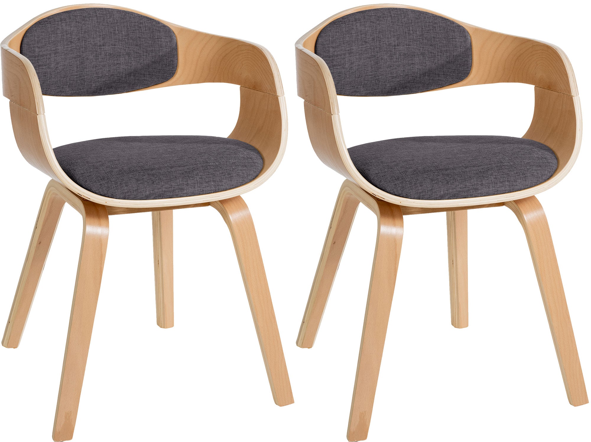 2 vintage stoelen set met armleuning van naturel hout en stof - meerdere kleuren