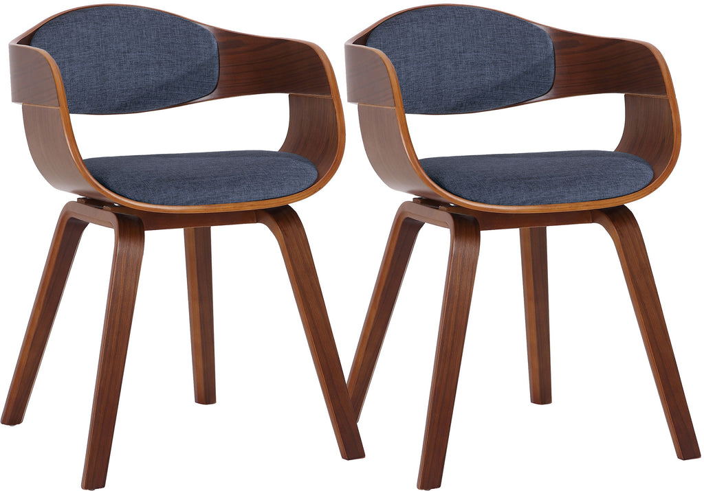 2 vintage stoelen set met armleuning van donker hout en stof - meerdere kleuren