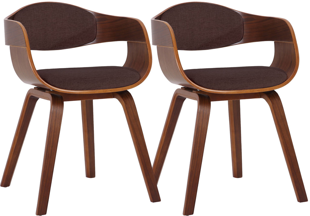 2 vintage stoelen set met armleuning van donker hout en stof - meerdere kleuren