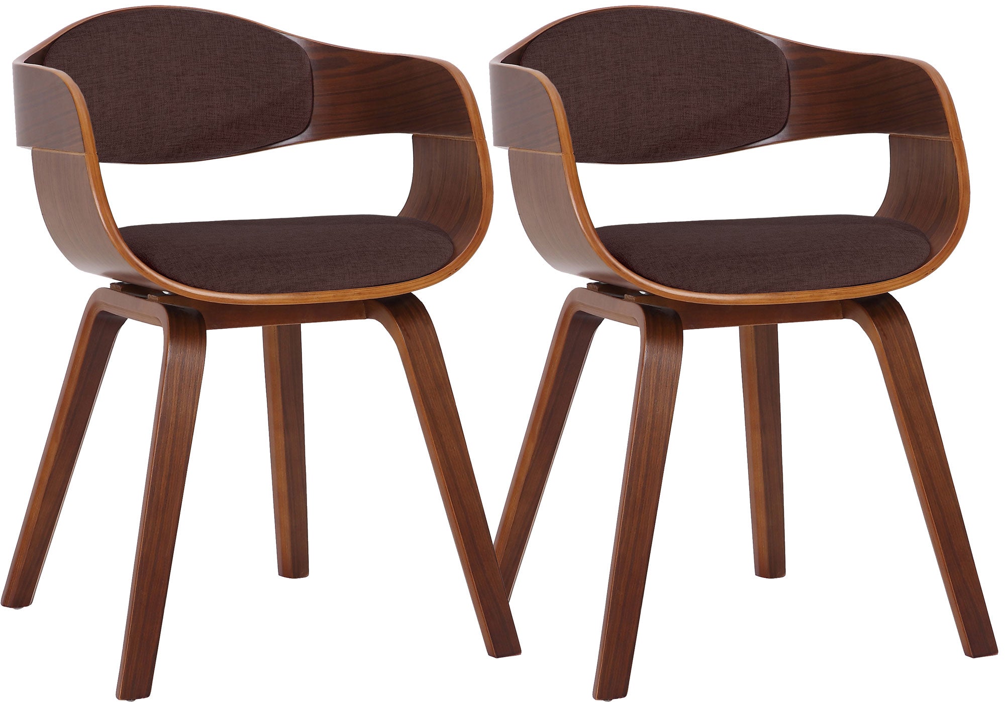 2 vintage stoelen set met armleuning van donker hout en stof - meerdere kleuren