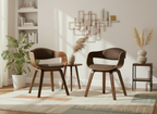 2 vintage stoelen set met armleuning van donker hout en stof - meerdere kleuren