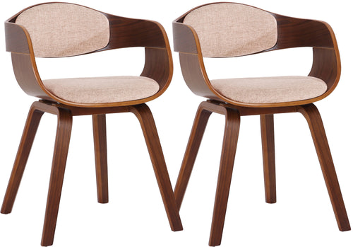 2 vintage stoelen set met armleuning van donker hout en stof - meerdere kleuren