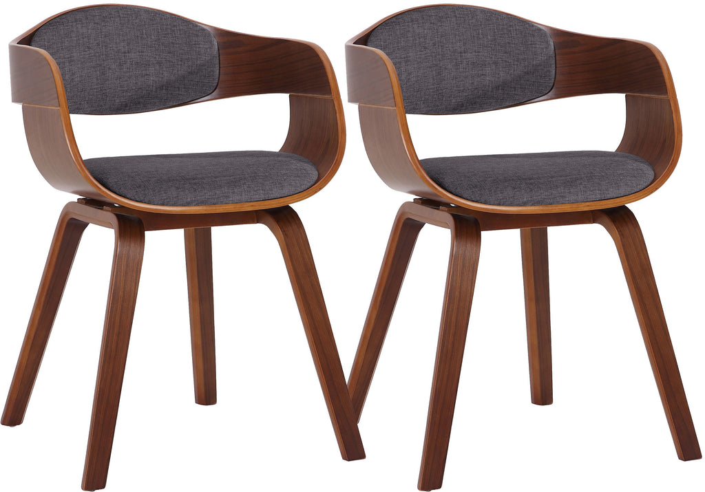 2 vintage stoelen set met armleuning van donker hout en stof - meerdere kleuren