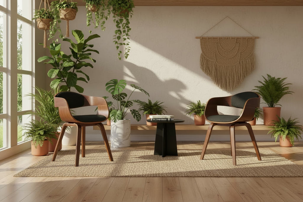 2 vintage stoelen set met armleuning van donker hout en stof - meerdere kleuren