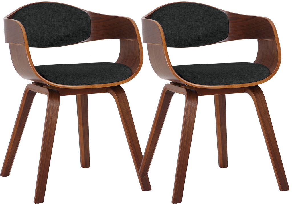 2 vintage stoelen set met armleuning van donker hout en stof - meerdere kleuren