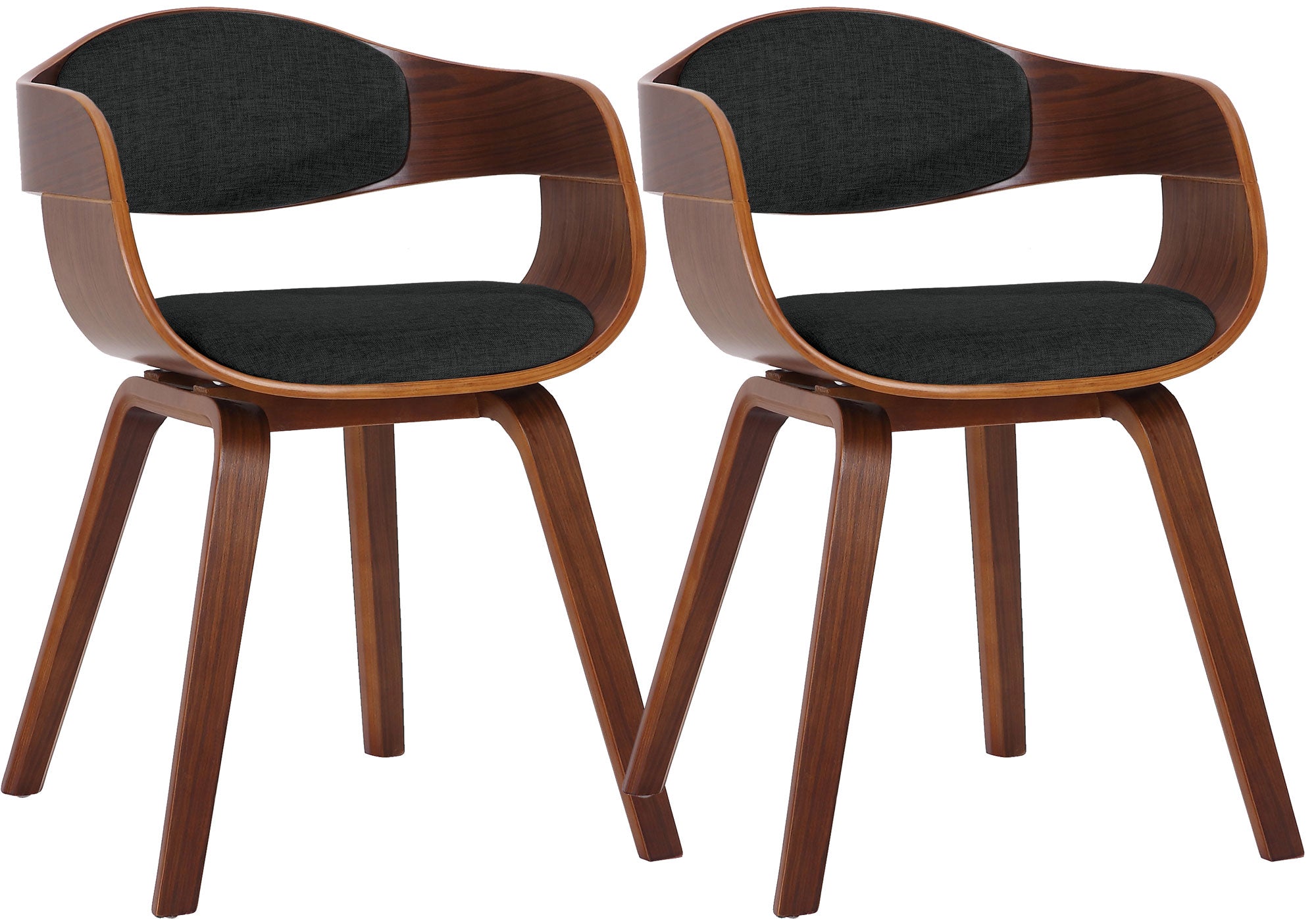 2 vintage stoelen set met armleuning van donker hout en stof - meerdere kleuren