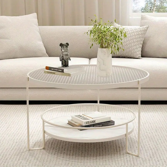Round Tempered Glass Coffee Table- white Frame+Changhong Glass-3