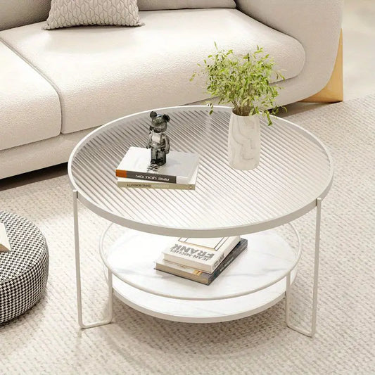 Round Tempered Glass Coffee Table- white Frame+Changhong Glass-1