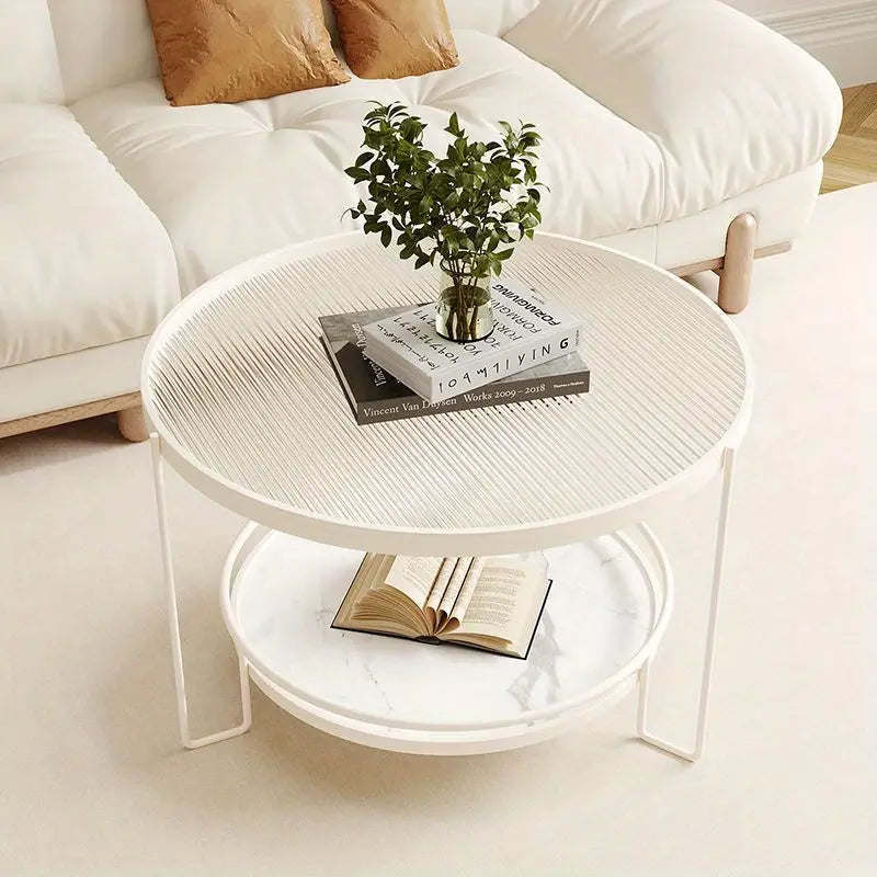Round Tempered Glass Coffee Table- white Frame+Changhong Glass-2