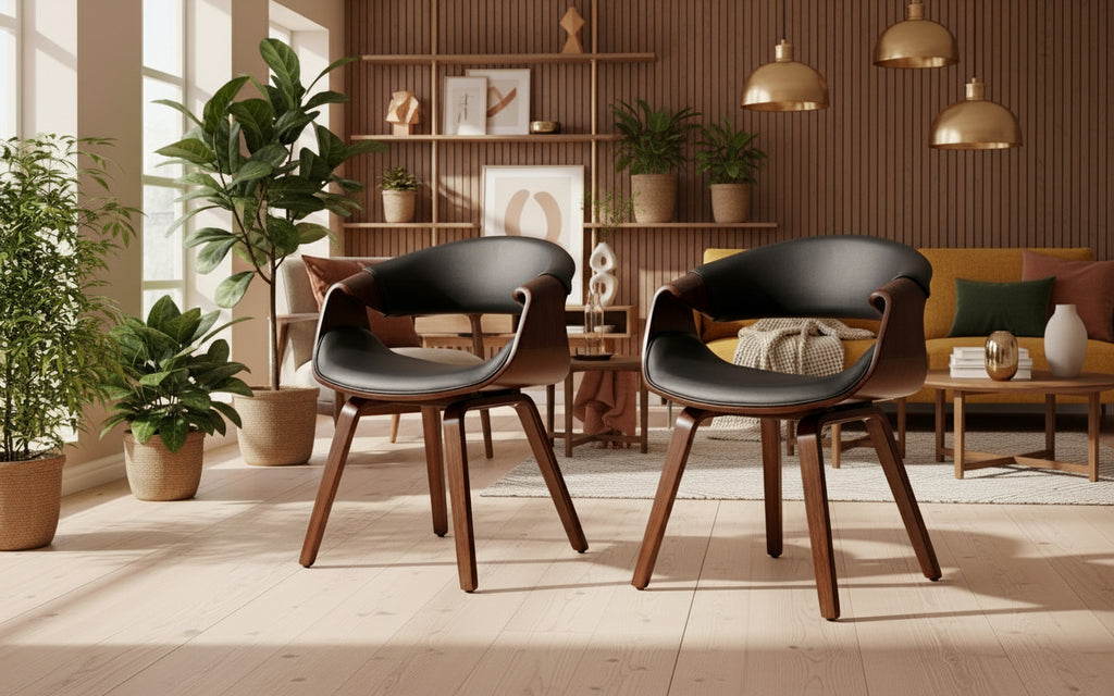 Design stoel ergonomisch met armleuning van hout en kunstleer - meerdere kleuren