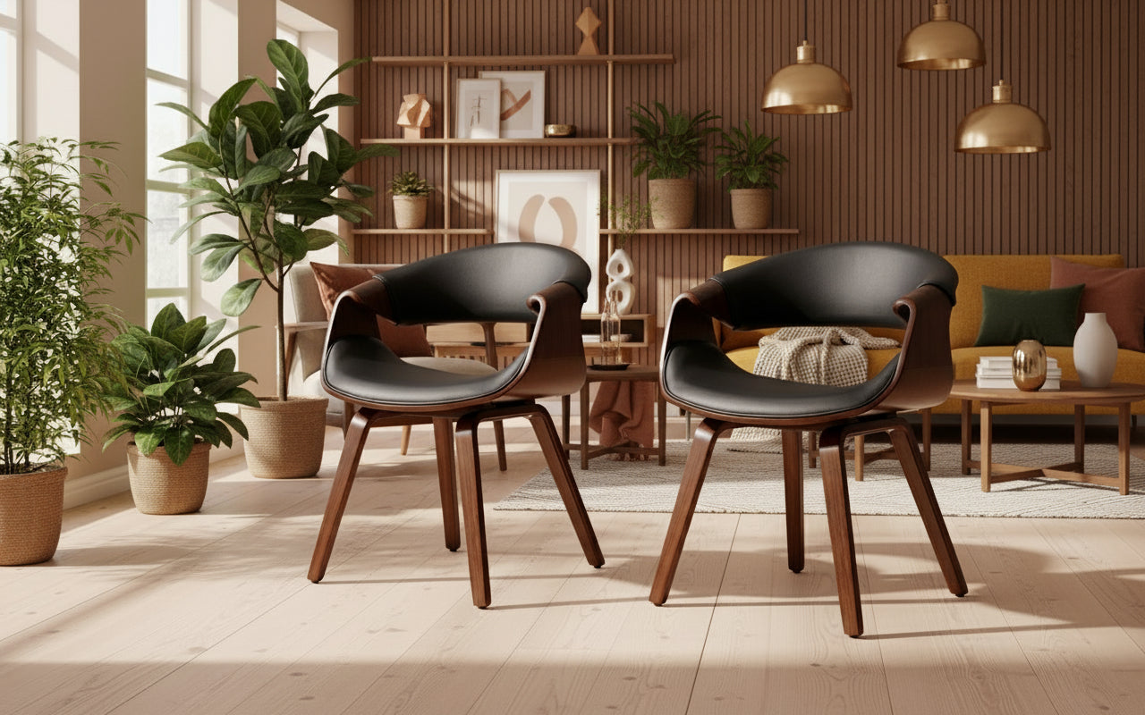 Design stoel ergonomisch met armleuning van hout en kunstleer - meerdere kleuren