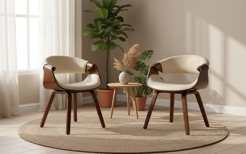 2 design stoelen set ergonomisch met armleuning van hout en stof - meerdere kleuren