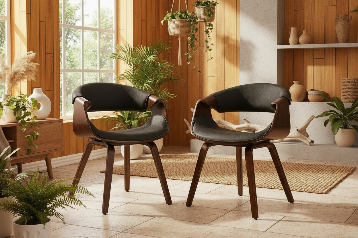 2 design stoelen set ergonomisch met armleuning hout - meerdere kleuren