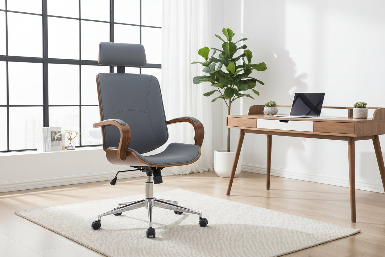 Design bureaustoel van gebogen hout en duurzaam kunstleer - meerdere kleuren