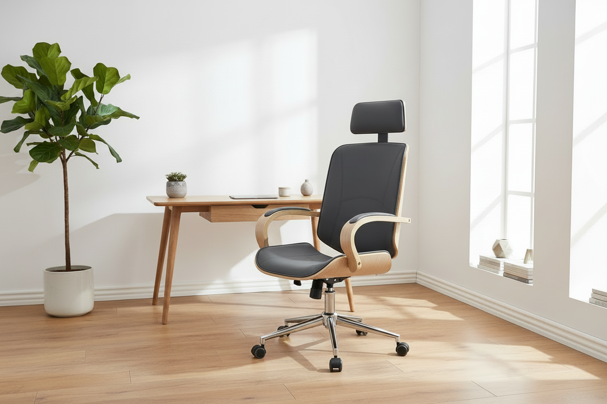 Design bureaustoel van gebogen hout en duurzaam kunstleer - meerdere kleuren