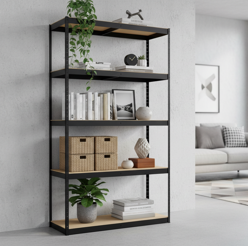 Stelling kast van metaal en hout - zilver of zwart