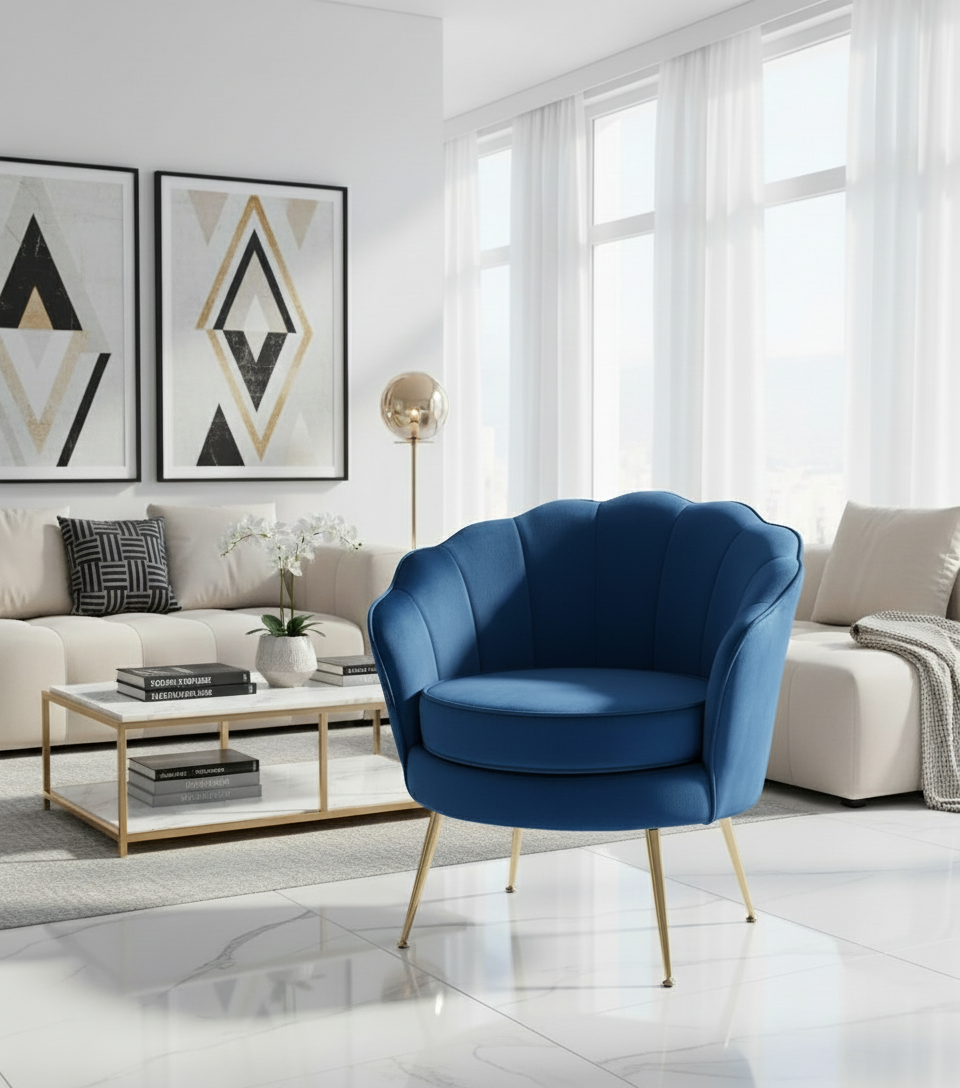 Retro fauteuil lounge schelp stoel fluweel met gouden poten - meerdere kleuren