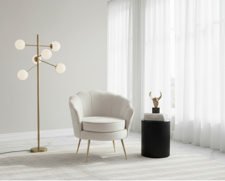 Retro fauteuil lounge schelp stoel fluweel met gouden poten - meerdere kleuren