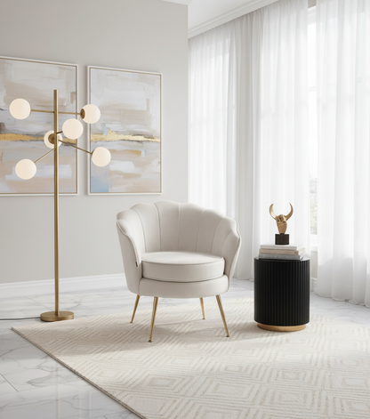 Retro fauteuil lounge schelp stoel fluweel met gouden poten - meerdere kleuren