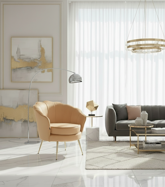 Retro fauteuil lounge schelp stoel fluweel met gouden poten - meerdere kleuren