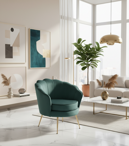 Retro fauteuil lounge schelp stoel fluweel met gouden poten - meerdere kleuren