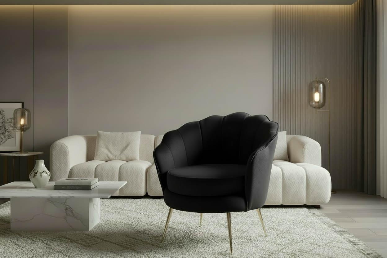 Retro fauteuil lounge schelp stoel fluweel met gouden poten - meerdere kleuren