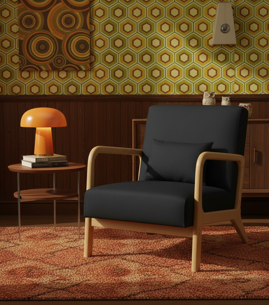 Design vintage fauteuil lounge stoel met houten armleuningen - meerdere kleuren