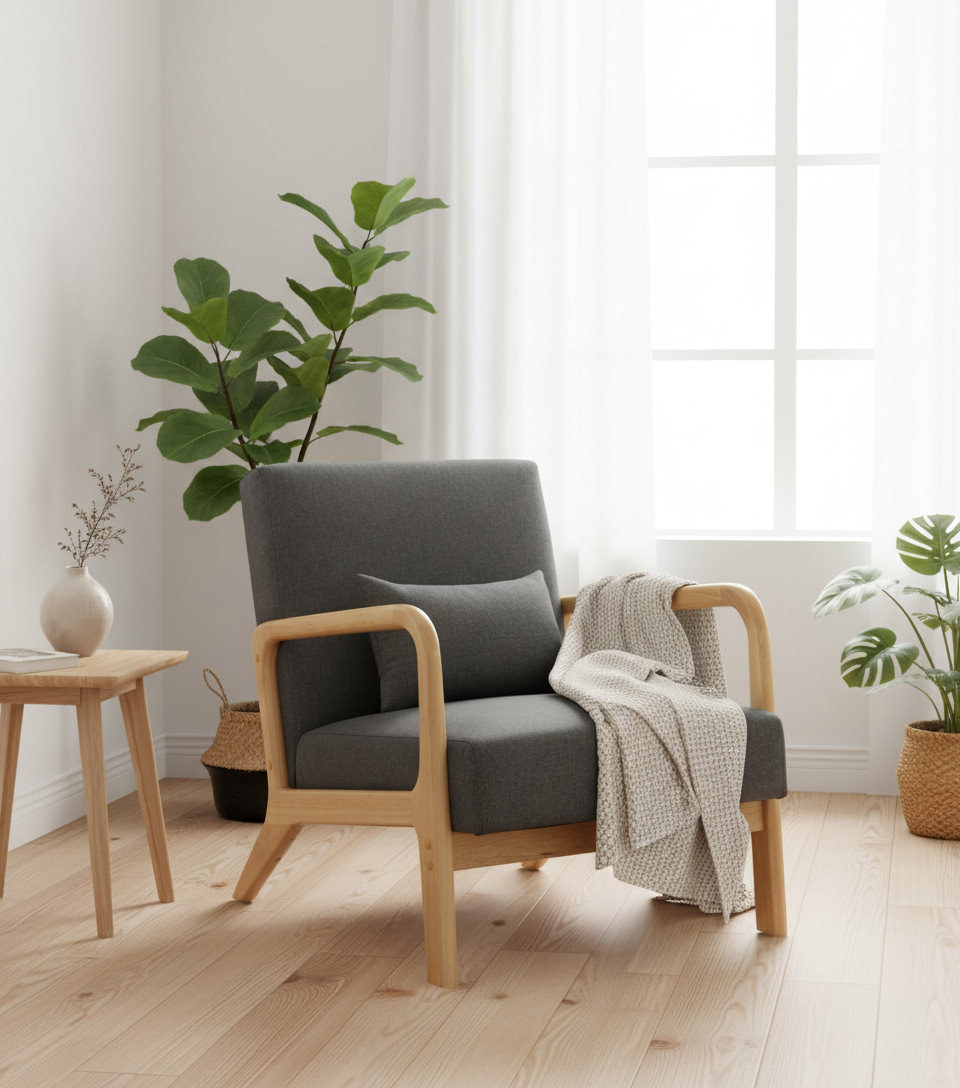 Design vintage fauteuil lounge stoel met houten armleuningen - meerdere kleuren