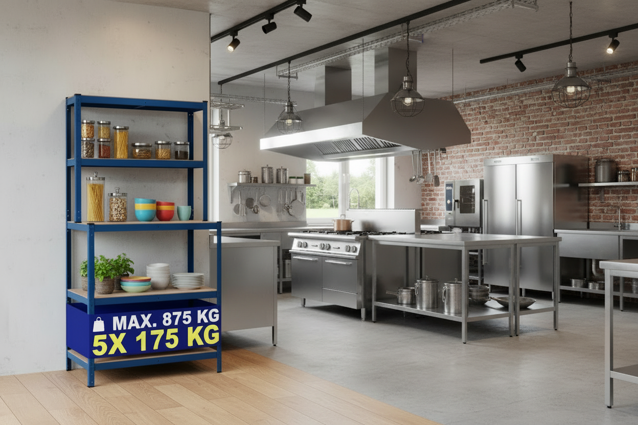 Stellingkast met werkbank metaal - blauw of zwart