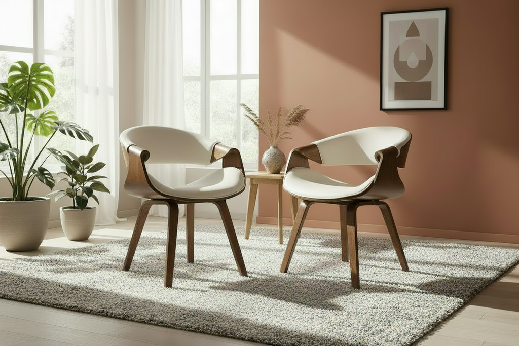 2 design stoelen set ergonomisch met armleuning van hout en stof - meerdere kleuren