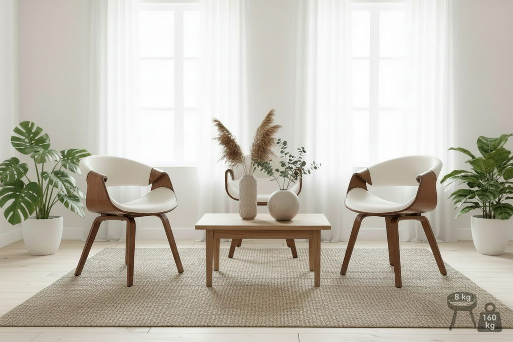 Design stoel ergonomisch met armleuning van hout en kunstleer - meerdere kleuren