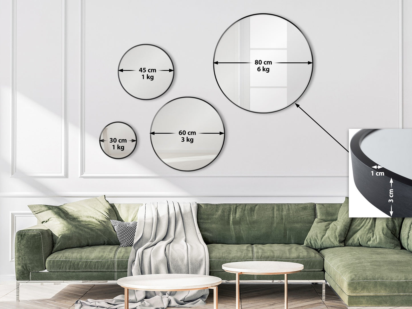 Wandspiegel modern rond - meerdere kleuren en maten