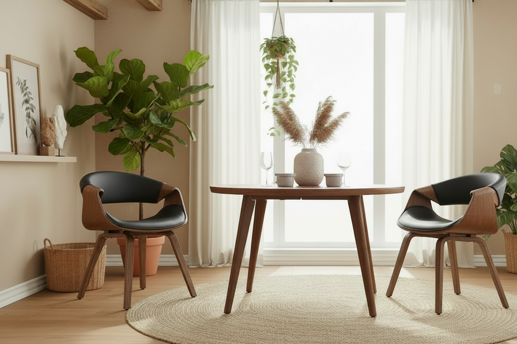 Design stoel ergonomisch met armleuning van hout en kunstleer - meerdere kleuren