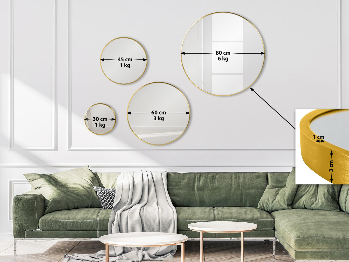 Wandspiegel modern rond - meerdere kleuren en maten