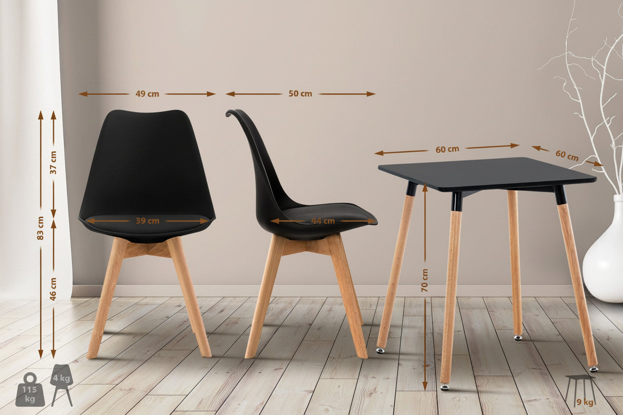 Meubel set eetkamer compleet 4 personen kuipstoelen en tafel beukenhout - zwart en bruin