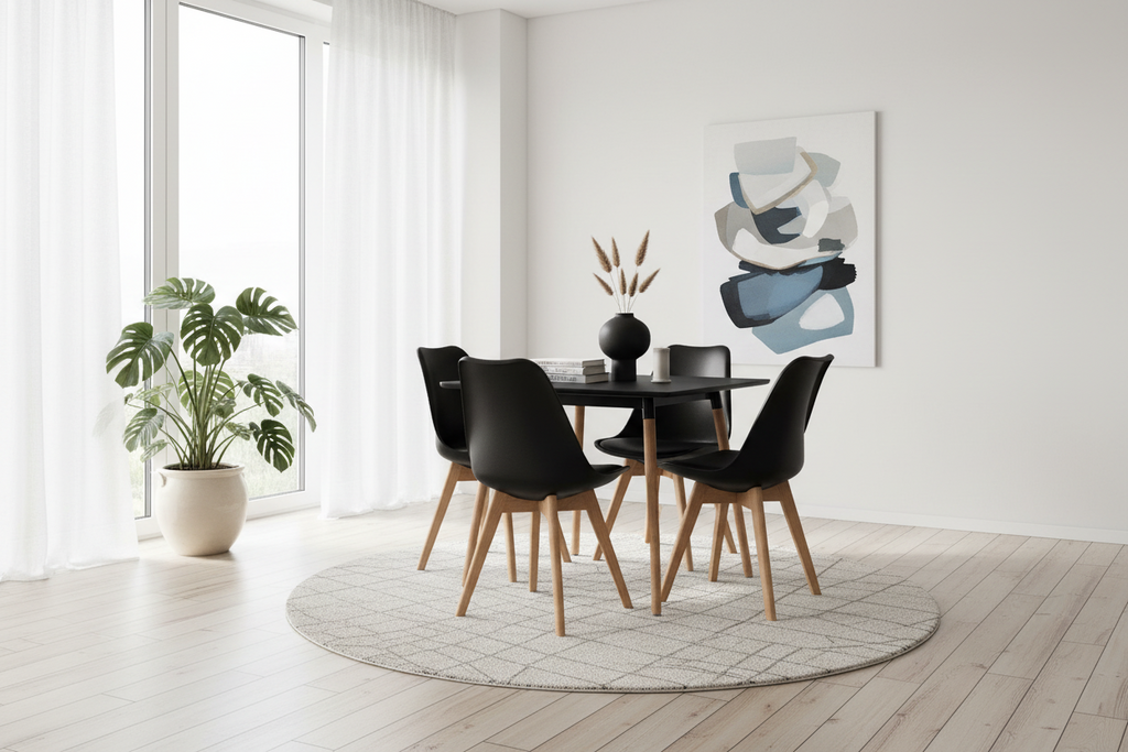Meubel set eetkamer compleet 4 personen kuipstoelen en tafel beukenhout - zwart en bruin