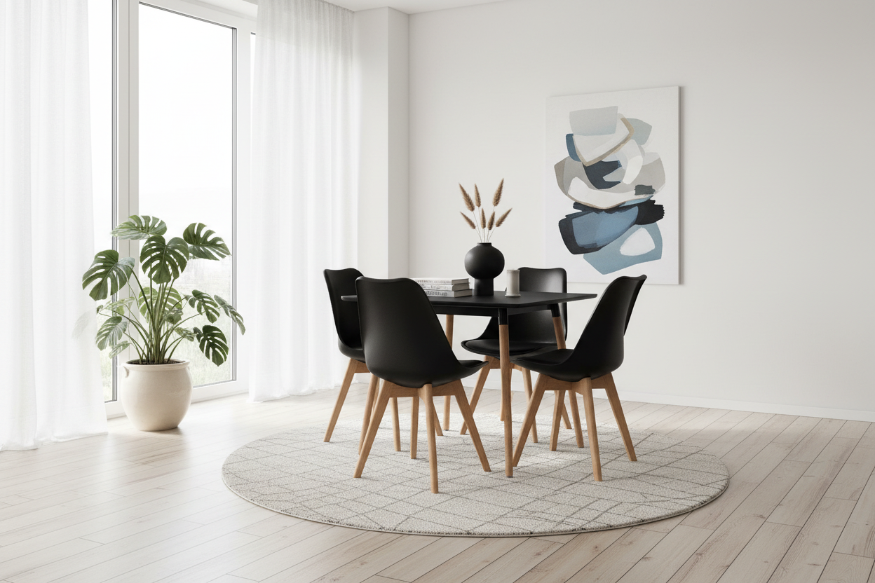 Meubel set eetkamer compleet 4 personen kuipstoelen en tafel beukenhout - zwart en bruin