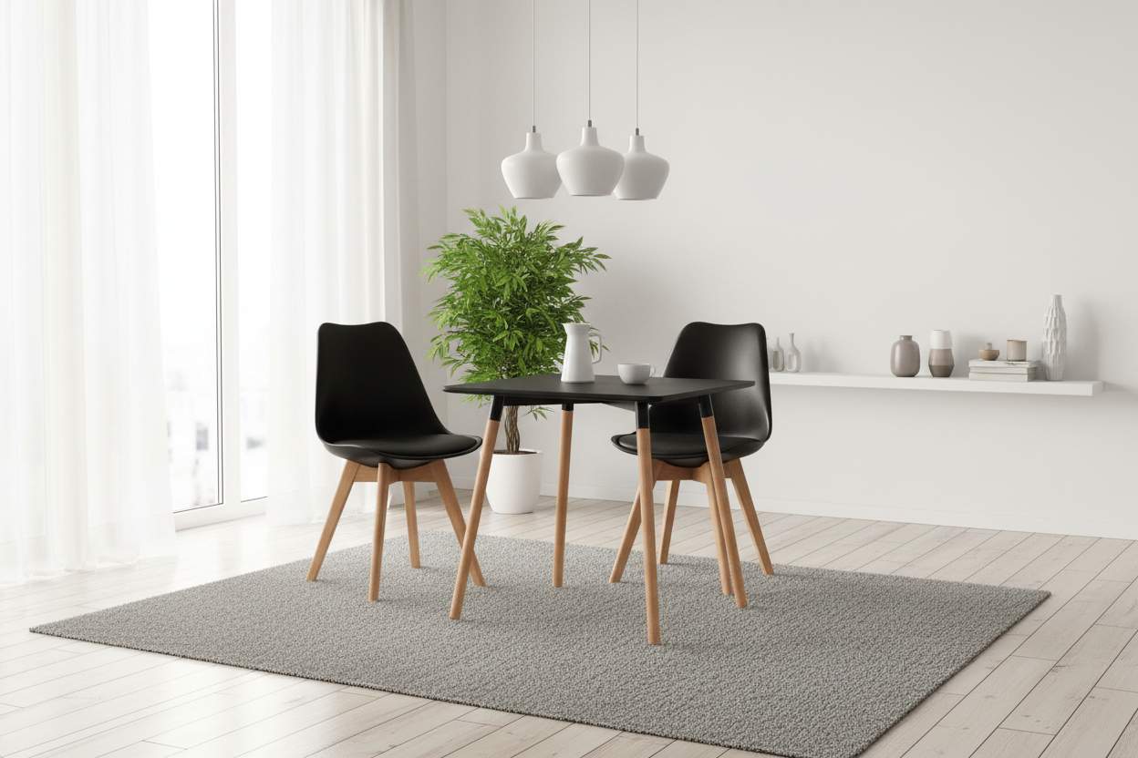 Meubel set eetkamer compleet 4 personen kuipstoelen en tafel beukenhout - zwart en bruin