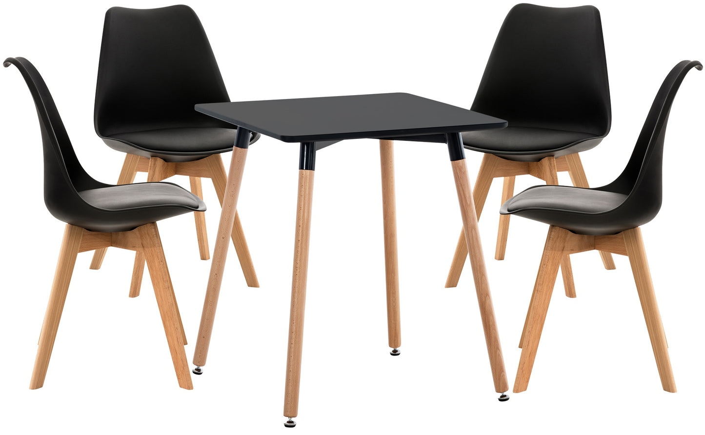 Meubel set eetkamer compleet 4 personen kuipstoelen en tafel beukenhout - zwart en bruin