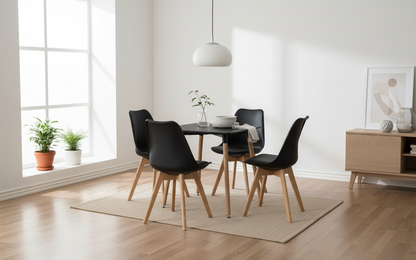 Meubel set eetkamer compleet 4 personen kuipstoelen en tafel beukenhout - zwart en bruin