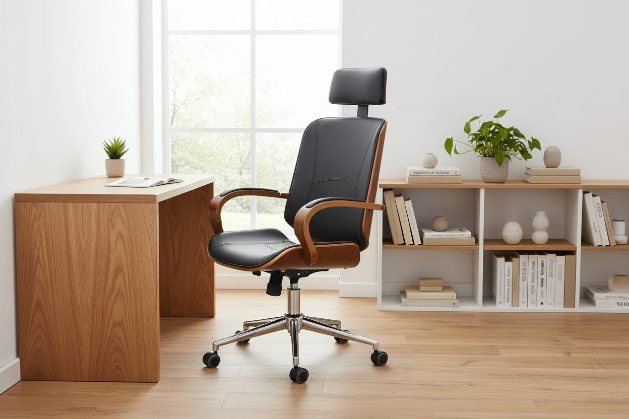 Design bureaustoel van gebogen hout en duurzaam kunstleer - meerdere kleuren