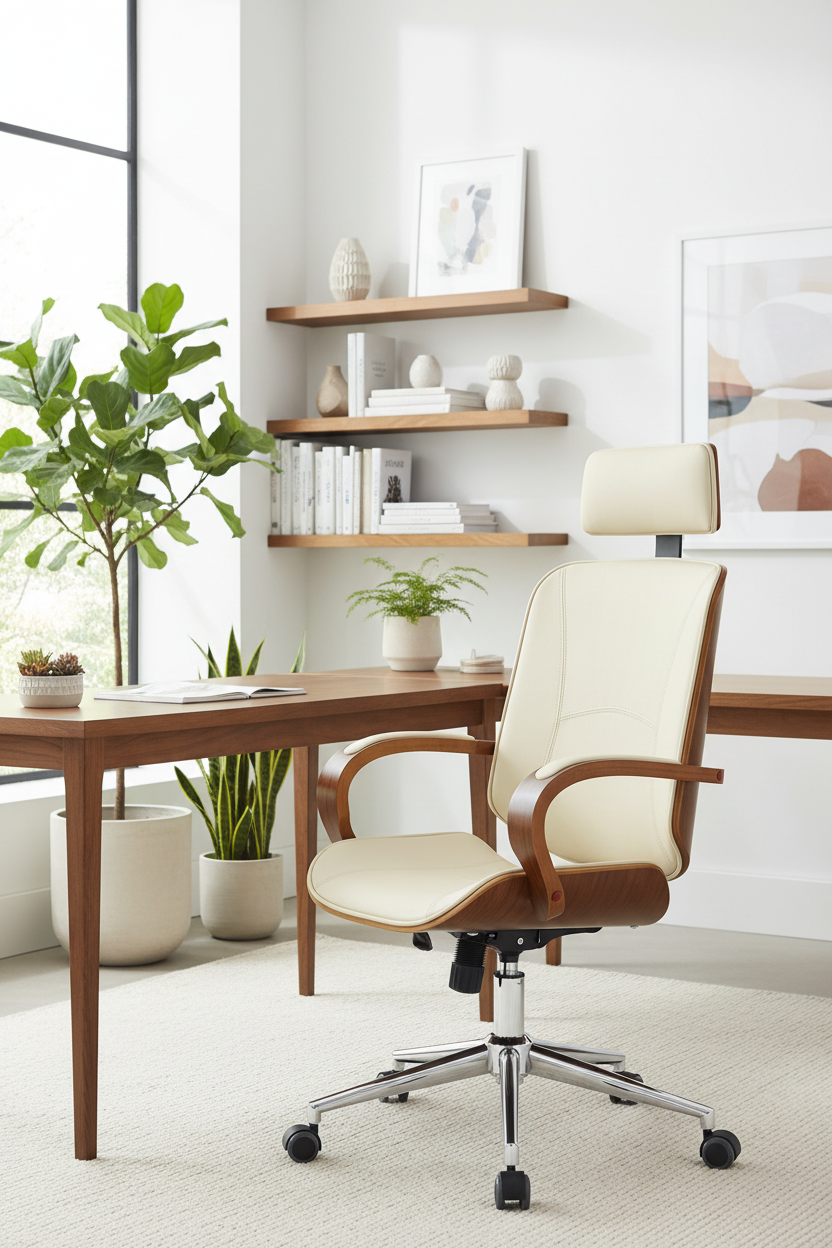 Design bureaustoel van gebogen hout en duurzaam kunstleer - meerdere kleuren