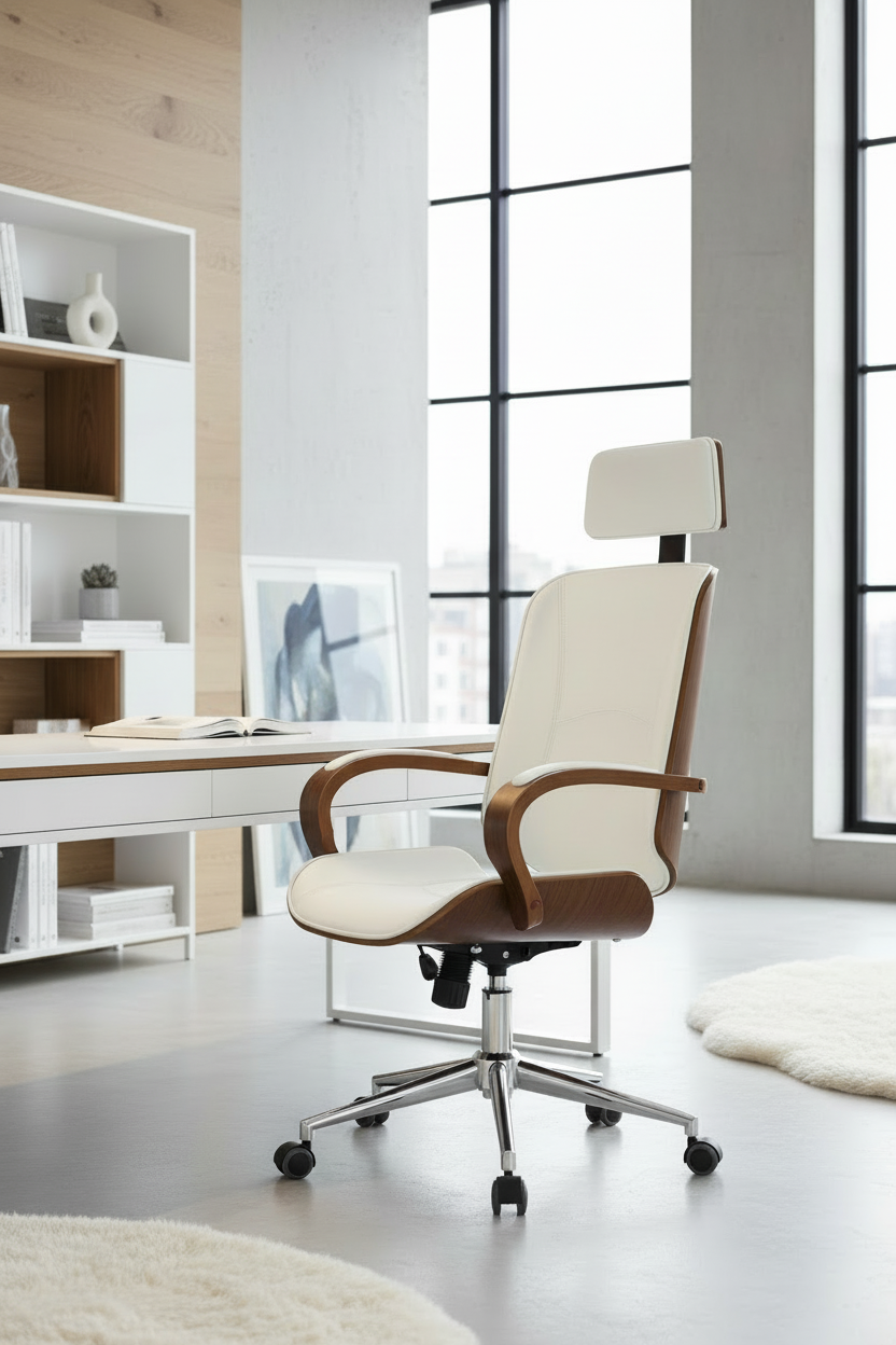 Design bureaustoel van gebogen hout en duurzaam kunstleer - meerdere kleuren