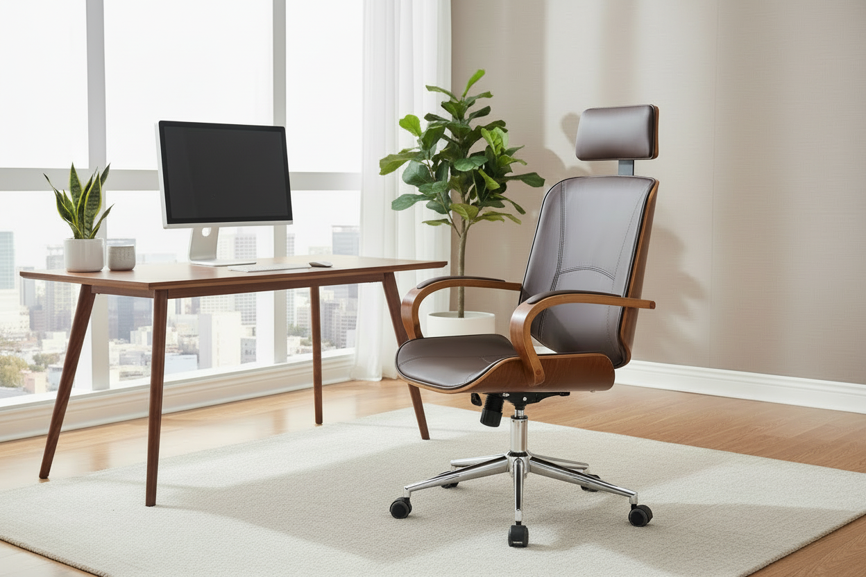 Design bureaustoel van gebogen hout en duurzaam kunstleer - meerdere kleuren