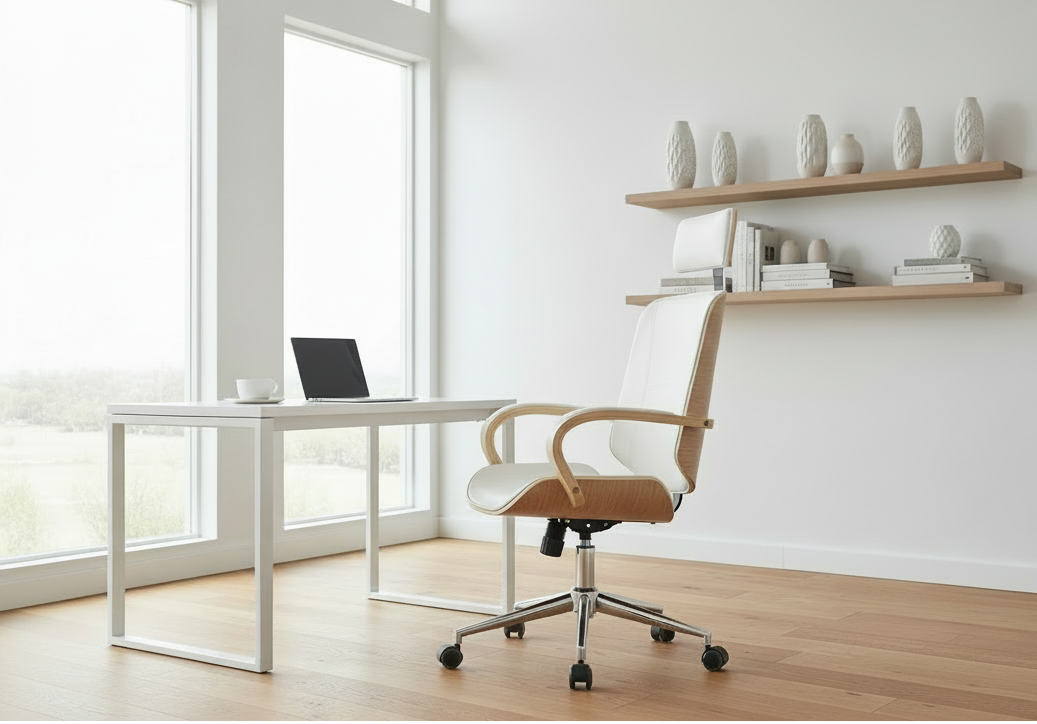 Design bureaustoel van gebogen hout en duurzaam kunstleer - meerdere kleuren